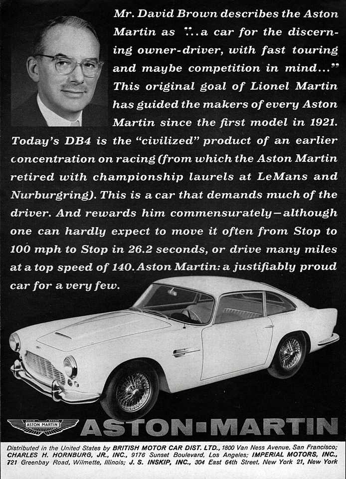 Aston Martin DB4 1962 "David Brown" anuncio impreso original  Foto 1 de 1