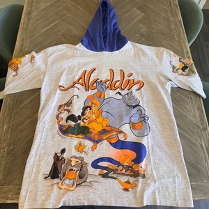 Vintage 90s Disney's Aladdin hooded t-shirt one size all over print fits XL - Picture 1 of 8
