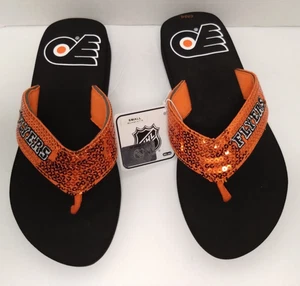 NHL Philadelphia Flyers New Woman's Size  Small 7-8  Sequin Thong Flip Flops - Picture 1 of 6