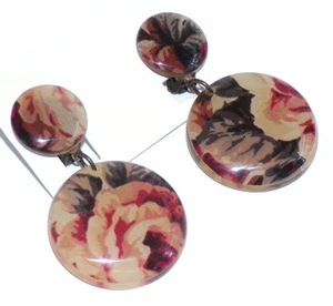 Sobral Tecido Floral Fabric Inclusion Artist Made Statement Clip Earrings - Picture 1 of 7