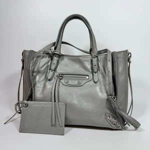 Balenciaga Papier Mini Leder Tasche Schultertasche Silber Grau Gebraucht Italy - Bild 1 von 11