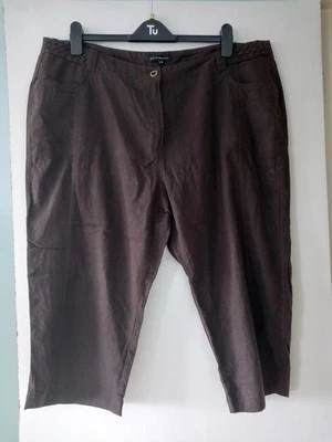 David Emanuel Linen Cropped Trousers Size 22 Chocolate Brown High Waist  - Image 1 of 3