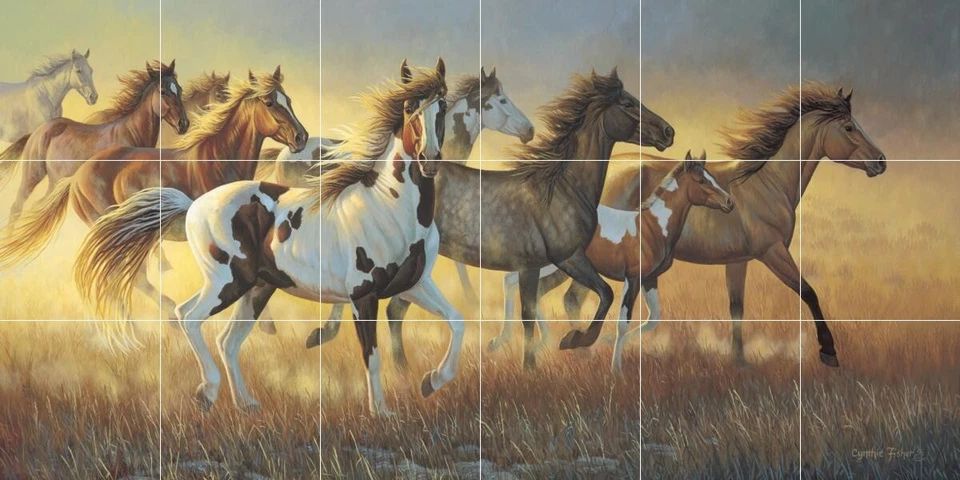 Mural de azulejos de salpicadero de cerámica caballo cocina/baño - incendio forestal - Cynthie Fisher Foto 1 de 1