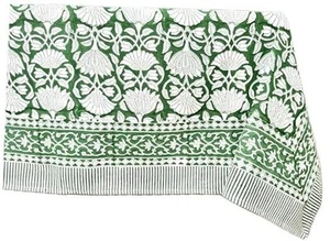 Meadow Green 100% Cotton Fall Tablecloth, Handblock Print Rectangle Table - Picture 1 of 4