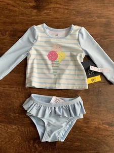 NWT BABY GAP TODDLER GIRL TANKINI 2PIECE SWIM SUIT 6-12MONTH BLUE/ICECREAM - Picture 1 of 4