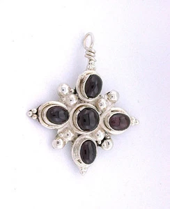REAL Sterling Silver Natural Red Garnet Cab Cabochon Gemstone Gem Focal Pendant - Picture 1 of 2