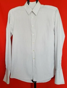 AUTHENTIC CALVIN KLEIN STRIPED WHITE BLACK COTTON MENS DRESS SHIRT-US15 1/2/EU39 - Picture 1 of 6
