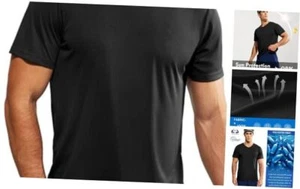 Men's V Neck Athletic T Shirts Lightweight Gym Workout Running Large Black - Picture 1 of 7