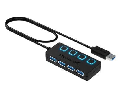 Sabrent 4-Port USB 3.0 Hub with Individual LED Power Switches (HB-UM43) F/S NEW - Image 1 of 4