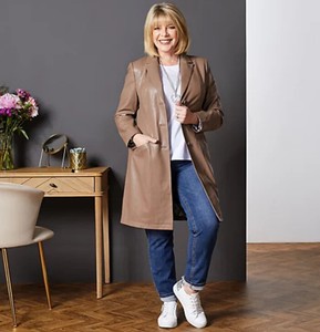 Ruth Langsford Faux Leather Longline Jacket Cappuccino Size 12. BNWT RRP £99.99
