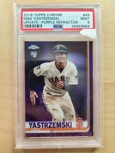 2019 Topps Chrome Update Mike Yastrzemski RC #49 Purple Refractor 27/175 PSA 9 - Bild 1 von 2