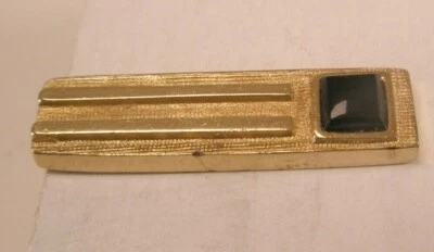 1" Black Onyx Stone & Gold Tone TINY SMALL Vintage Tie Bar Clip - Image 1 of 4