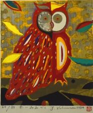 KIMURA YOSHIHARU "Red Owl" Japanese Original Woodblock Print