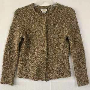 Talbots Cardigan Sweater Women Medium Brown Wool Blend Snap Buttons Cozy Cabin - Picture 1 of 11
