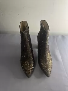 Betsey Johnson Brown Glass Rhinestone Ankle Heel Booties Sz 6.5 M Sparkle - Picture 1 of 9