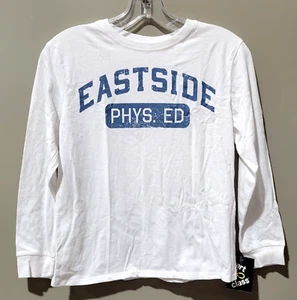 Art Class Girls' Medium 7/8 EASTSIDE PHYS ED Distressed Screen White LS T-Shirt - Picture 1 of 5