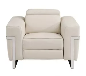 41 Beige Italian Leather Power Recliner Chair - Picture 1 of 1