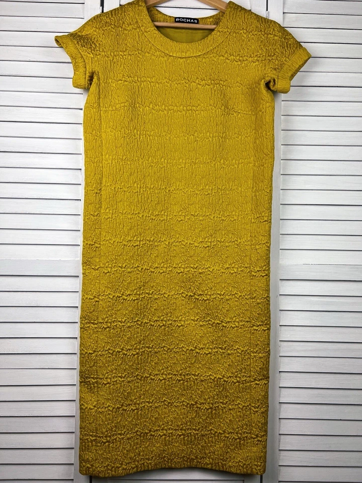 Vestido de cóctel con textura Rochas amarillo mostaza camisa estilo talla 40 Au 10-12 Foto 1 de 4