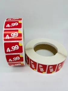 1 rollo de 1000 etiquetas rojas y amarillas con precio de producto 1,5""x1"" $4,99 - Imagen 1 de 3