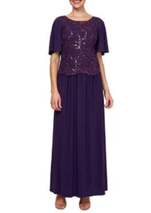 NEW LE BOS PURPLE LACE EMBELLISHED MAXI DRESS SIZE 14 $139 - Picture 1 of 3