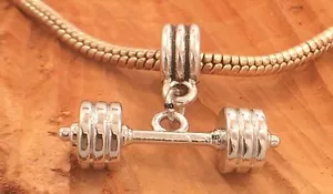 Barbell,Dumbbell Bodybuilding,Weight Lifting 3 D Charm for Bracelet OR Necklace - Picture 1 of 2