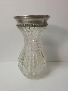 Libbey ELLSMERE American Brilliant Cut Glass Vase, Reed & Barton Sterling Top - Picture 1 of 12