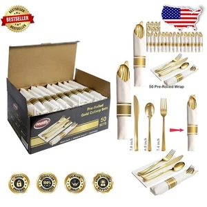 Complete 50 Pack Gold Disposable Cutlery Set for Parties & Special Occasions - Picture 1 of 6