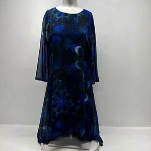 Desigual Dress Midi A-Line Floral Chiffon Sheer Lined Black Blue Size 42 Large - Picture 1 of 11