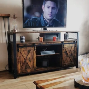 Large TV Stand Industrial Storage Sideboard Vintage Rustic Metal Media Cabinet - Picture 1 of 10