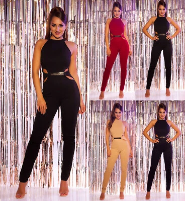 Koucla Damen Overall Jumpsuit Playsuit Cut Outs Schnalle, skinny Milax-Fashion