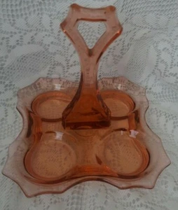 Cambridge Glass Drinks Tray Caddy Depression Pink Glass Elegant Design with Hand - Picture 1 of 10