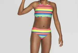 art class™ ~ Girls' Size XS (4/5) ~ Reversible Palms/Stripes ~ 2 Piece Swimsuit - Picture 1 of 6