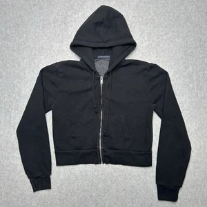 Brandy Melville Black Cropped Hoodie Full Zip Sweatshirt One Size Y2K - Picture 1 of 9