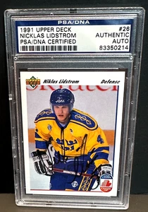 Autografo Nicklas Lidstrom 1991 Upper Deck Rookie RC #26 PSA/DNA autentico HOF - Foto 1 di 2