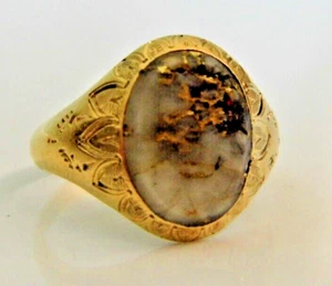 RARE ANTIQUE 18ct GOLD SIGNET RING SET WITH GOLD QUARTZ UK Size K 1/2 - Picture 1 of 15