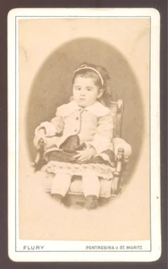 CDV Flury à St Moritz, Enfant, mode enfantine, Vintage albumen print c.1885 - Imagen 1 de 2