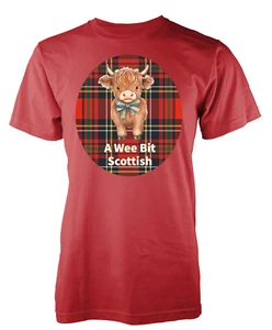 Highland Cow Tartan A Wee Bit Scottish Novelty Gift Unique Tshirt Adult & Kids - Picture 1 of 20