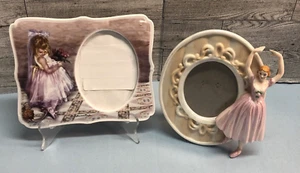 Vintage Ballerina & Girl Portrait Frame Porcelain Picture Set 2 Decorative - Picture 1 of 7