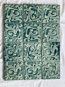 Antique Aquamarine Majolica Fireplace Tiles – 16 Large 6x6 – Kensington Style - Picture 1 of 10