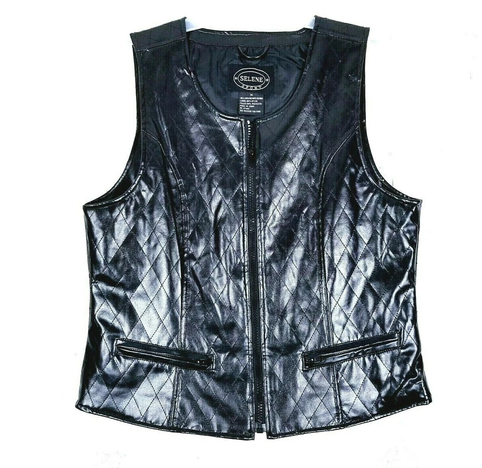 Chaleco deportivo Selene para mujer talla mediana negro acolchado cremallera completa sin mangas Foto 1 de 4