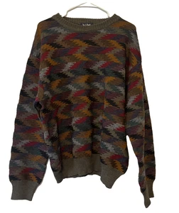 Jos. A. Bank Sportswear Vintage 1990’s Multi-Colored 100% Merino Wool Sweater L - Picture 1 of 10