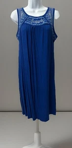 Faded Glory Blue Boho Retro Sun Dress Womens Medium 8-10 Sleeveless Lounge - Picture 1 of 15