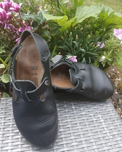 BIRKENSTOCK BOSTON BLACK LEATHER WOMENS SUPER GRIP CLOGS SANDALS 5.5 EU 39 USED - Picture 1 of 11