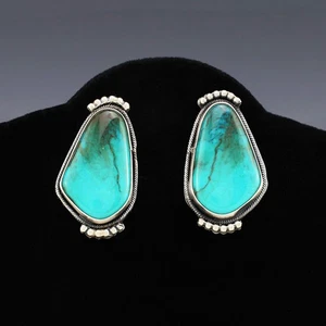 NATIVE AMERICAN NAVAJO STERLING SILVER & TURQUOISE EARRINGS - Picture 1 of 5