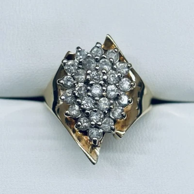 1/2 Ct 10k Yellow Gold Diamond Cluster Bypass Pave Pear Teardrop Ring Size 9 - Image 1 of 4