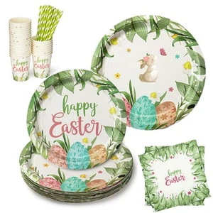 125Pcs Easter Bunny Dinnerware Set, Spring Holiday Party Decorations Paper Pl... - Picture 1 of 8
