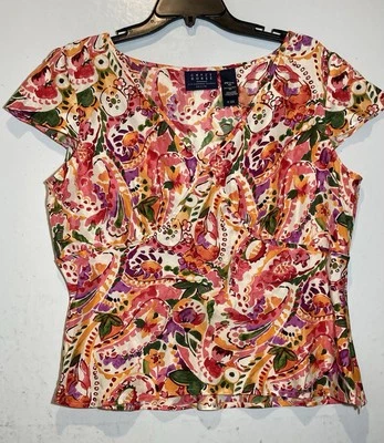 Vintage Crazy Horse Liz Claiborne Silk Top Size 16 Petite Floral Paisley Preppy  - Image 1 of 4