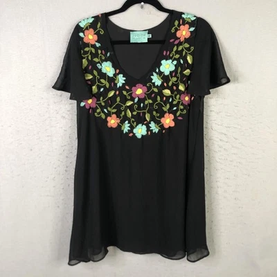 Vestido Judith March para mujer mediano negro bordado floral manga acampanada Foto 1 de 4