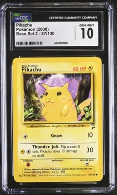 CGC 10 GEM MINT Pikachu 2000 Base Set 2 87/130 Pokemon Card - Image 1 of 2