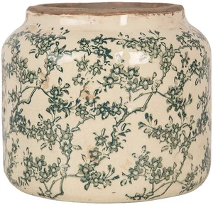 Clayre & Eef 6CE1975L Blumentopf Keramik Beige Grün Ø 18x16 cm - Bild 1 von 2